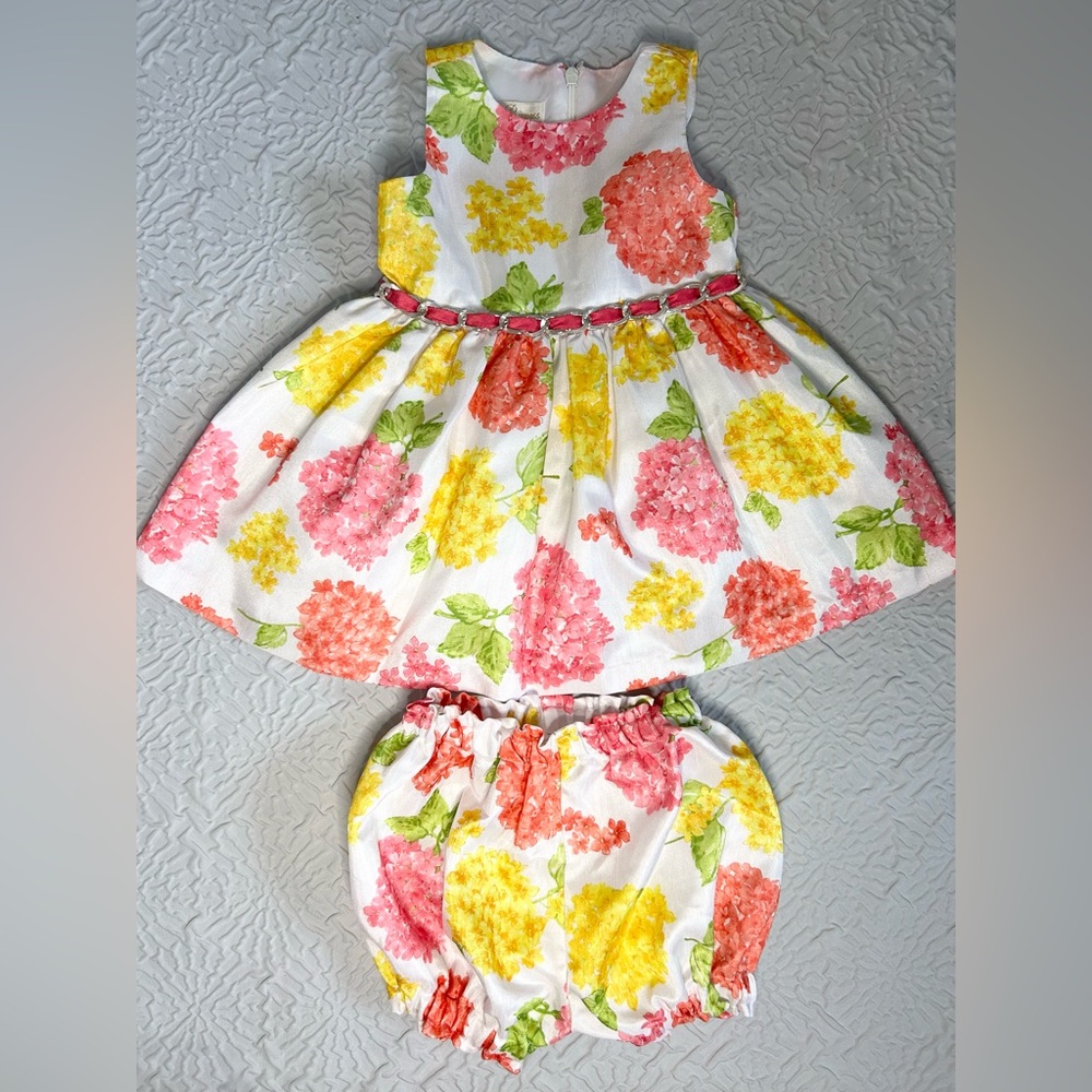 White with Floral Tank Dress and matching Bloomers – Size 12M